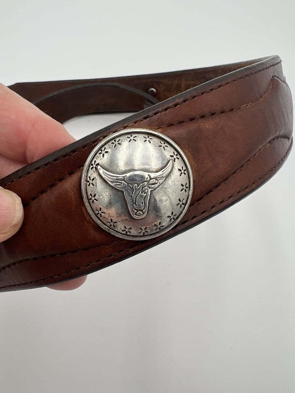 Justin 1638D Leather Western Belt Size 40 Cowboy Bull Rider Concho Brown - Picture 8 of 14